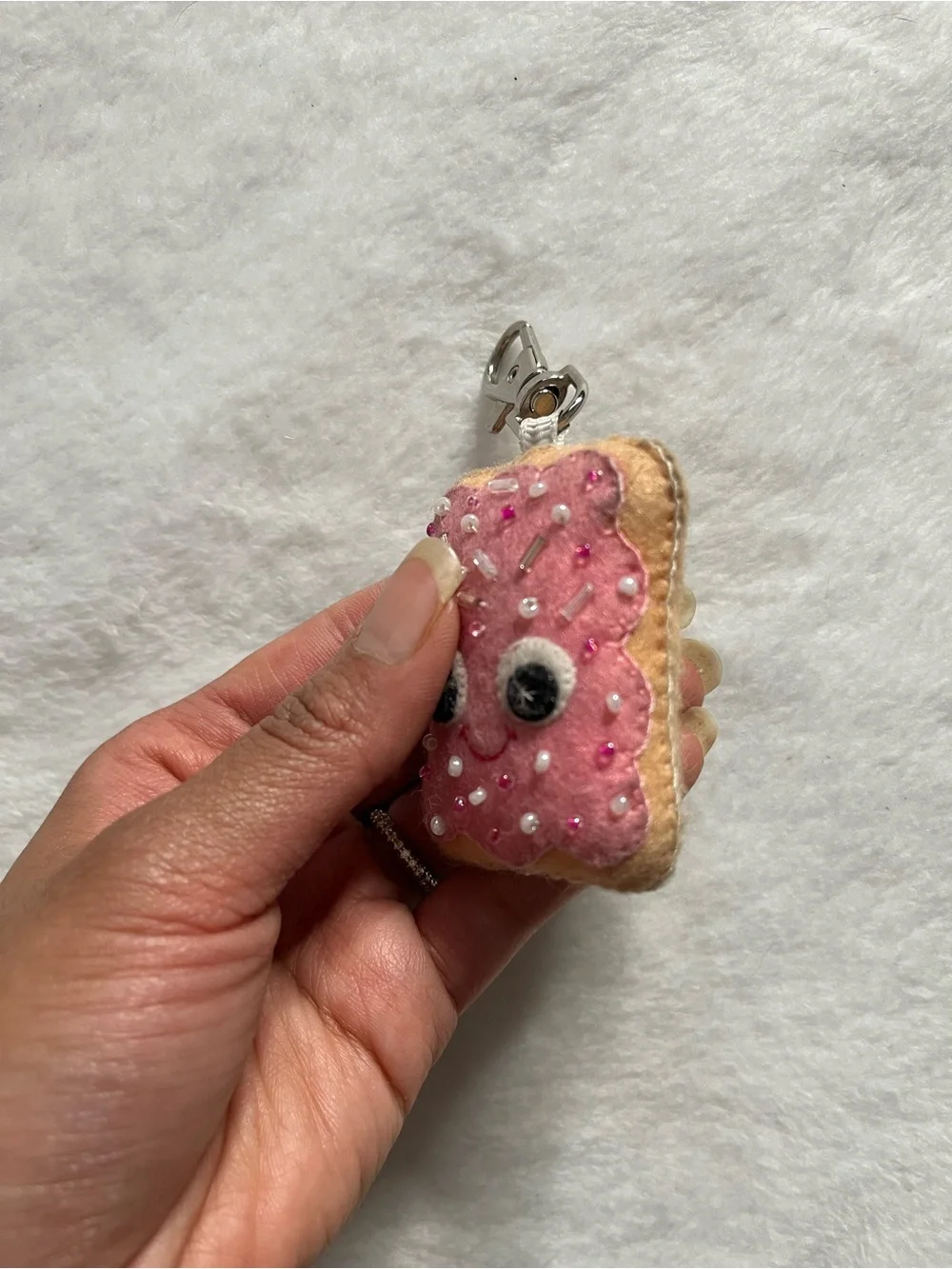 Pop tart Pink Felt Pop-Tart Keychain with Beaded Sprinkles